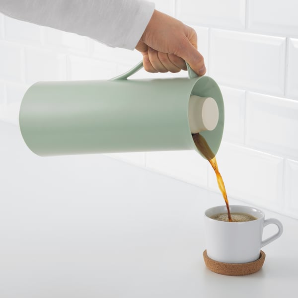 BEHÖVD vacuum flask, light green/beige, 1 l
