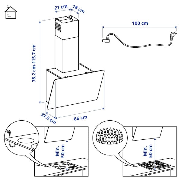 Ikea BEJUBLAD Hood to be fixed to the wall - white , 66 cm