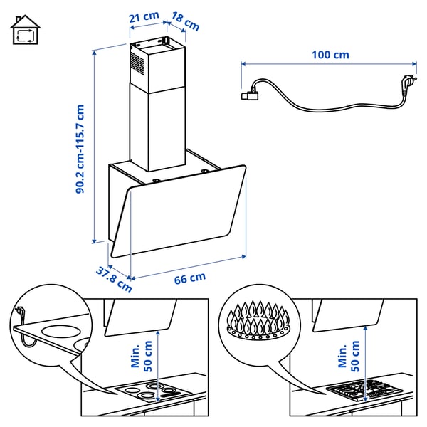 BEJUBLAD wall mounted extractor hood, white, 66 cm