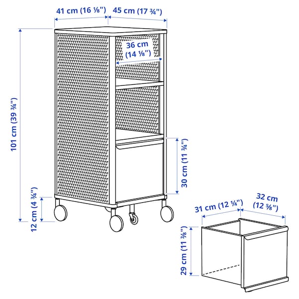 Ikea BEKANT - Storage unit on castors, mesh/white, 41x101 cm