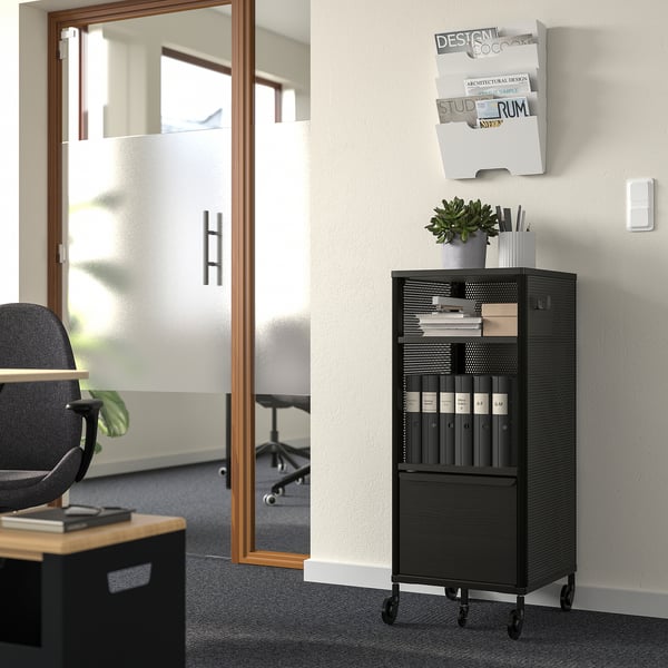 BEKANT storage unit on castors, mesh/black, 41x101 cm