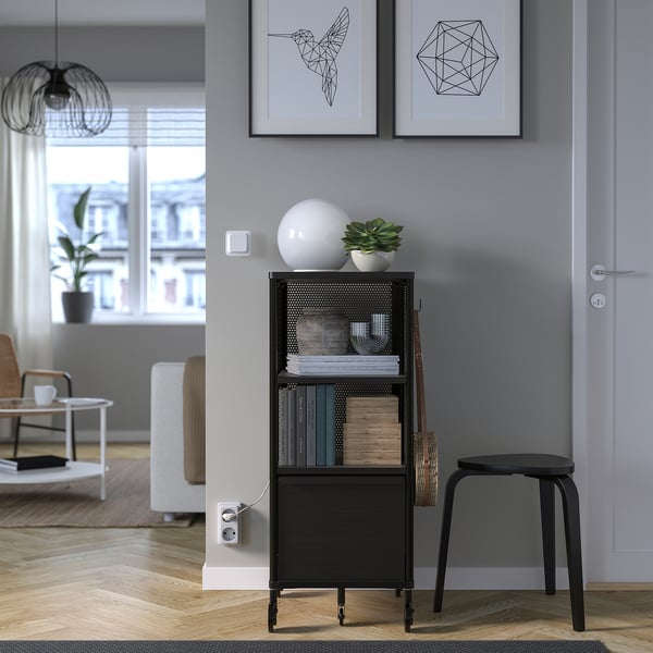 BEKANT storage unit on castors, mesh/black, 41x101 cm