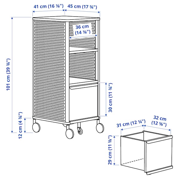 Ikea BEKANT - Storage unit on castors, mesh/black, 41x101 cm