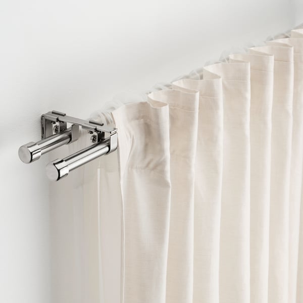 BEKRÄFTA double curtain rod set, nickel-plated, 120-210 cm 19 mm