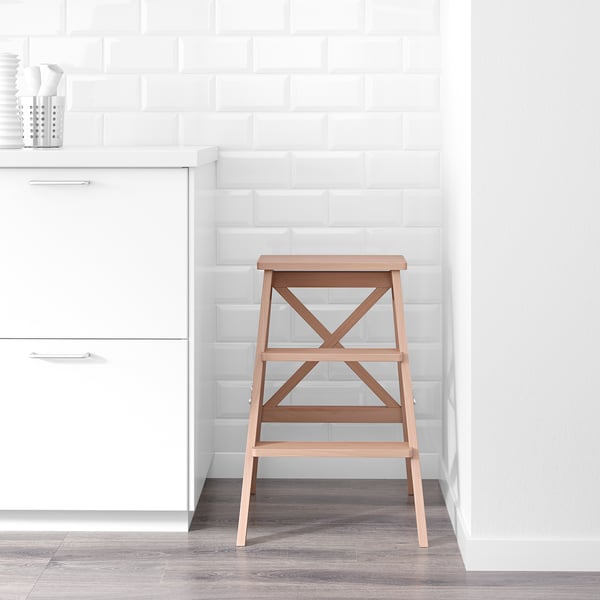 BEKVÄM - Stepladder, 3 steps, beech, 63 cm