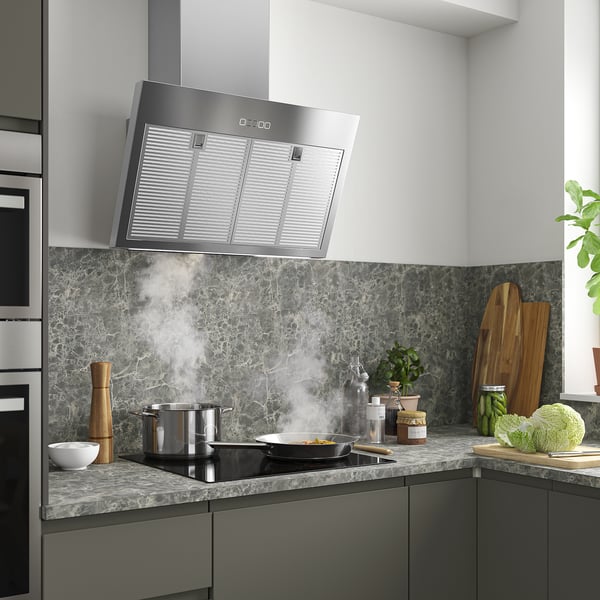 BEMÖTA wall mounted extractor hood, stainless steel colour, 70 cm