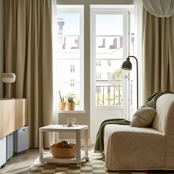 BENGTA - Blackout curtain, 1 piece, with curling ribbon/beige,210x300 cm