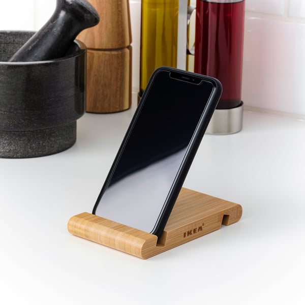 BERGENES holder for mobile phone/tablet, bamboo, 13x8 cm