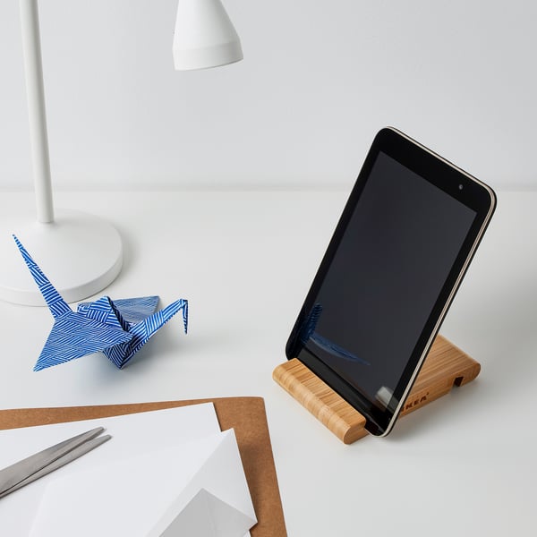BERGENES holder for mobile phone/tablet, bamboo, 13x8 cm