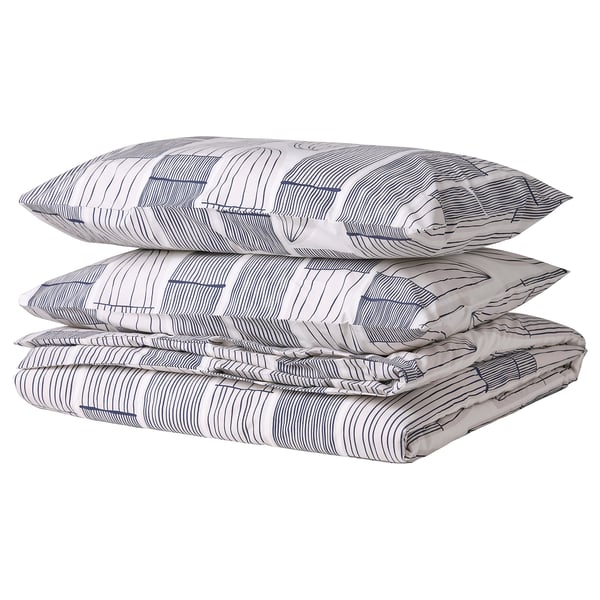 BERGKORSÖRT duvet cover and 2 pillowcases, white/grey