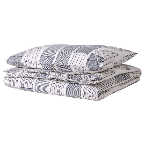 BERGKORSÖRT duvet cover and pillowcase, white/grey