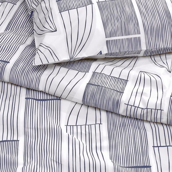 BERGKORSÖRT duvet cover and pillowcase, white/grey