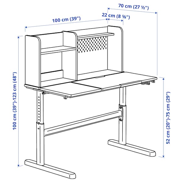 Ikea BERGLÄRKA - Desk, white/tilting,100x70 cm
