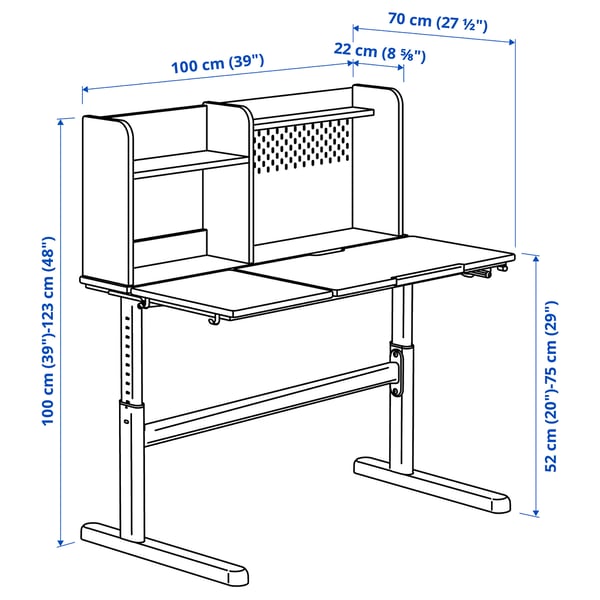 BERGLÄRKA desk, white/tiltable, 100x70 cm