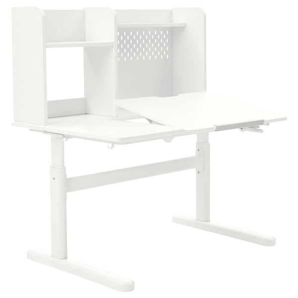 BERGLÄRKA desk, white/tiltable, 100x70 cm
