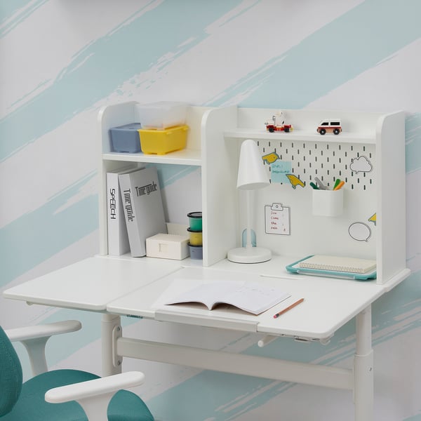 BERGLÄRKA desk, white/tiltable, 100x70 cm