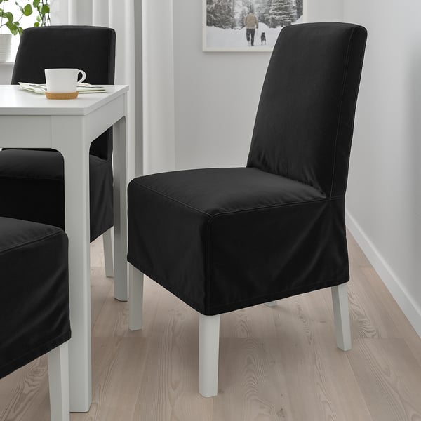 BERGMUND chair w medium long cover, white/Djuparp dark grey, 52x95x59 cm