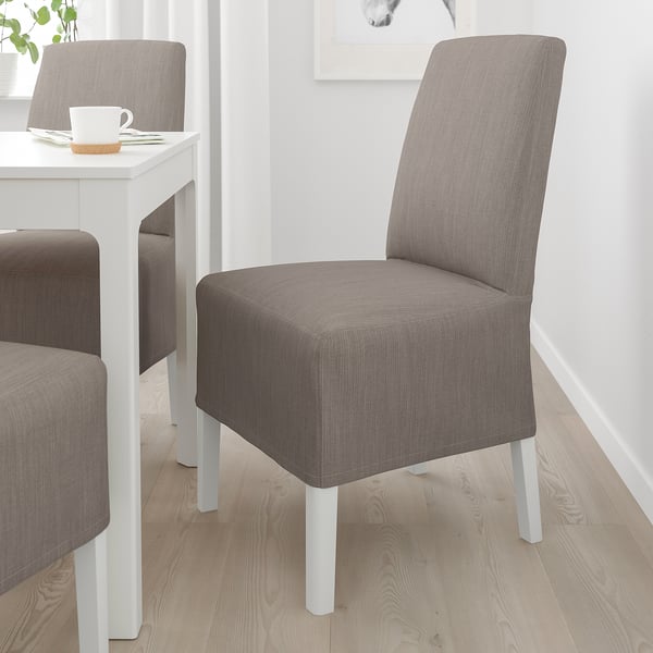 BERGMUND chair w medium long cover, white/Nolhaga grey/beige, 52x95x59 cm