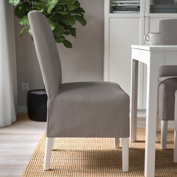BERGMUND chair w medium long cover, white/Nolhaga grey/beige, 52x95x59 cm