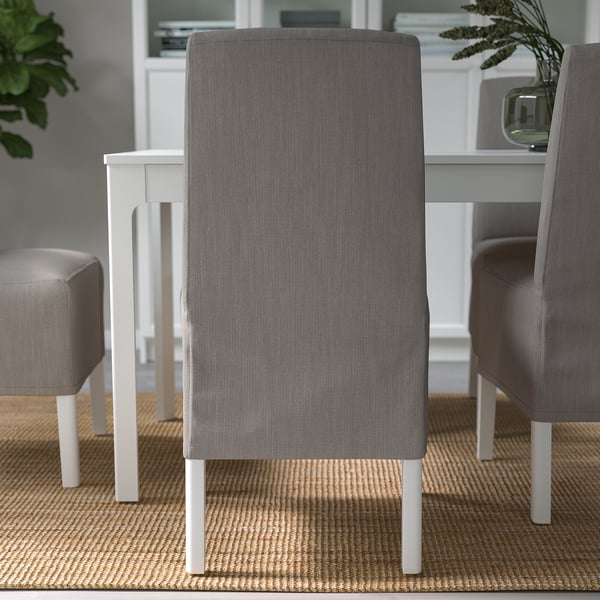 BERGMUND chair w medium long cover, white/Nolhaga grey/beige, 52x95x59 cm