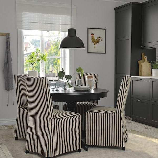 Ikea BERGMUND - Chair with long cover, black/black/white