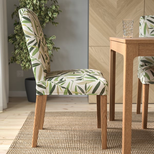 BERGMUND chair, oak effect/Fågelfors multicolour, 52x96x59 cm