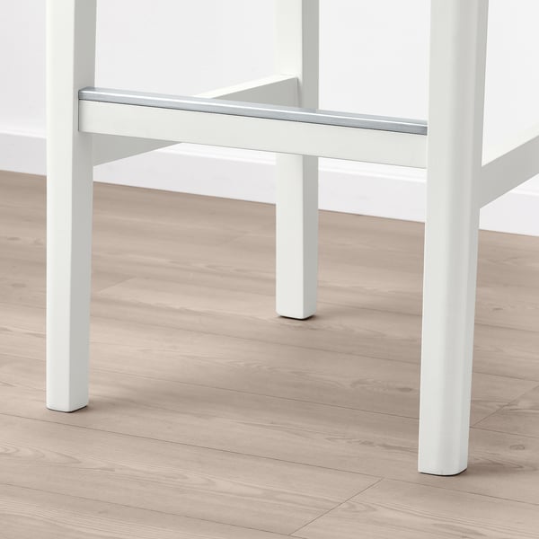 BERGMUND bar stool with backrest, white/Gunnared medium grey, 75 cm
