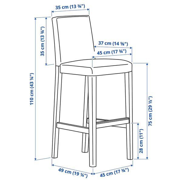 BERGMUND bar stool with backrest, white/Gunnared medium grey, 75 cm