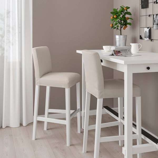 BERGMUND bar stool with backrest, white/Hallarp beige, 75 cm
