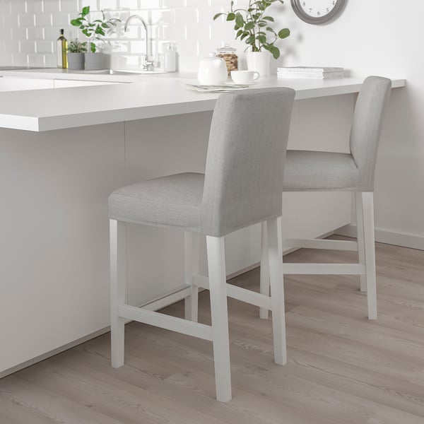 BERGMUND bar stool with backrest, counter height white/Orrsta light grey, 62 cm