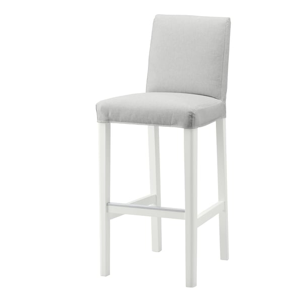 BERGMUND bar stool with backrest, white/Orrsta light grey, 75 cm