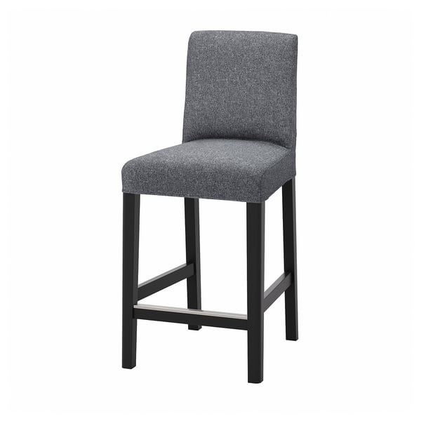 BERGMUND bar stool with backrest, counter height black/Gunnared medium grey, 62 cm