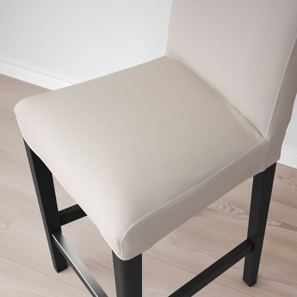 BERGMUND bar stool with backrest, counter height black/Hallarp beige, 62 cm