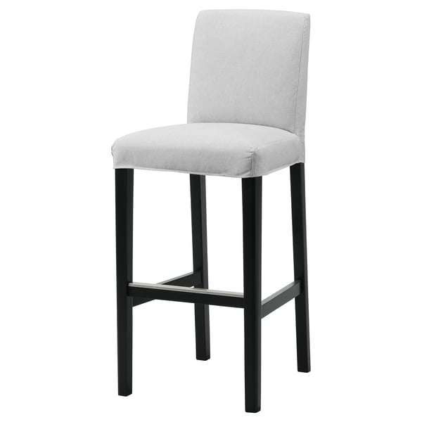 BERGMUND bar stool with backrest, black/Orrsta light grey, 75 cm
