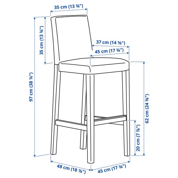 Ikea BERGMUND - Bar stool frame, black, 62 cm