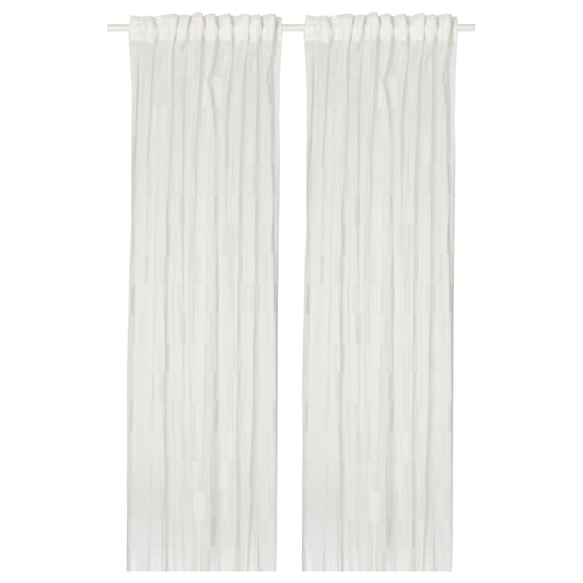 BERGNEJLIKA net curtains, 1 pair, white/with heading tape, 300x145 cm