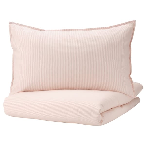 Ikea BERGPALM - Duvet cover and 2 pillowcases, light pink/stripe, 240x220/50x80 cm