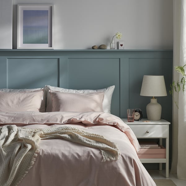 BERGPALM - Duvet cover and 2 pillowcases, light pink/stripe, 240x220/50x80 cm