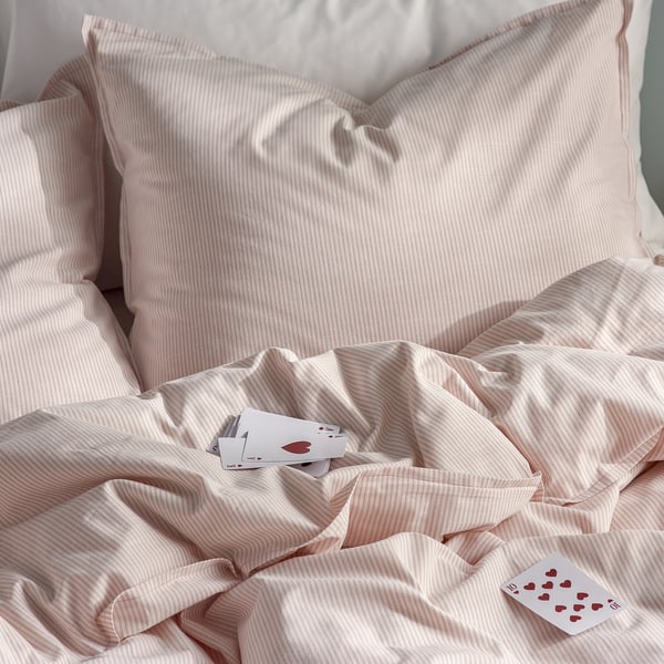 BERGPALM - Duvet cover and 2 pillowcases, light pink/stripe, 240x220/50x80 cm