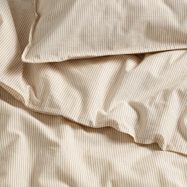 Ikea BERGPALM - Duvet cover and pillowcase, yellow/white/striped, 150x200/50x80 cm