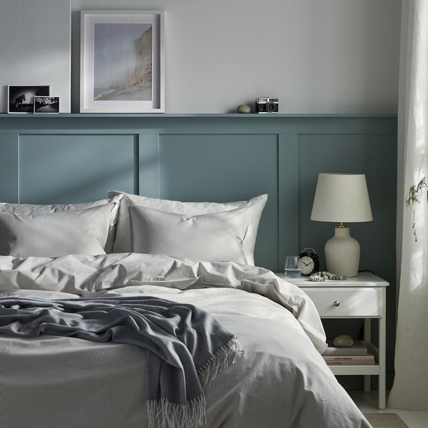 BERGPALM - Duvet cover and pillowcase, grey/stripe, 150x200/50x80 cm