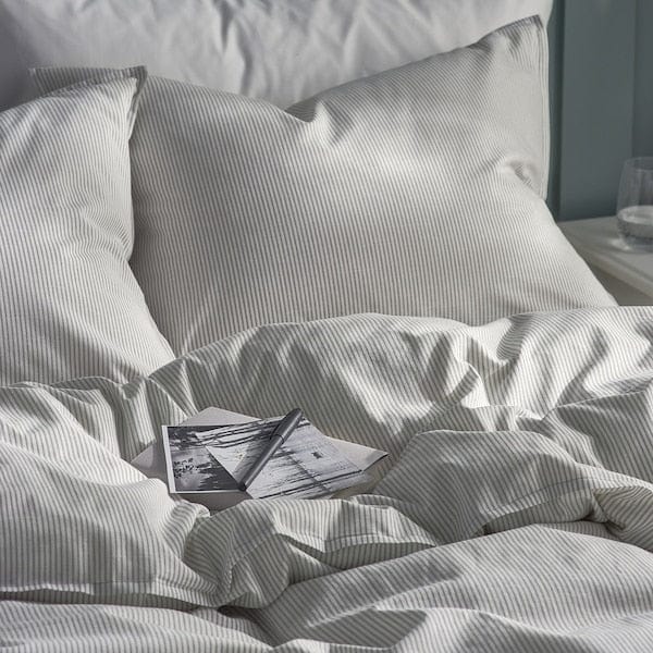 Ikea BERGPALM - Duvet cover and pillowcase, grey/stripe, 150x200/50x80 cm