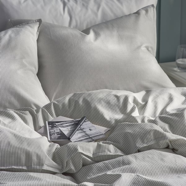 BERGPALM - Duvet cover and pillowcase, grey/stripe, 150x200/50x80 cm