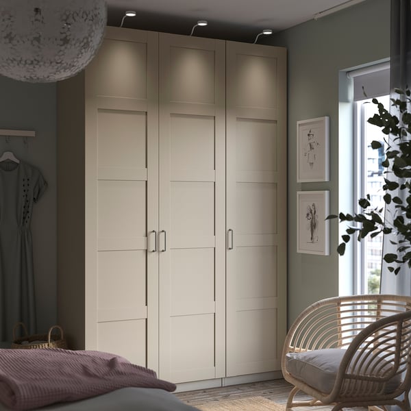 BERGSBO door with hinges, grey-beige, 50x229 cm