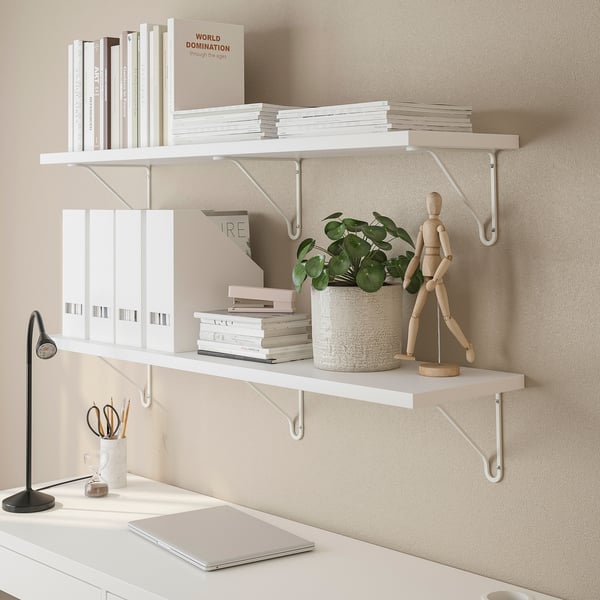 BERGSHULT / FÖRLÄGGARE wall shelf, white/white, 120x30 cm
