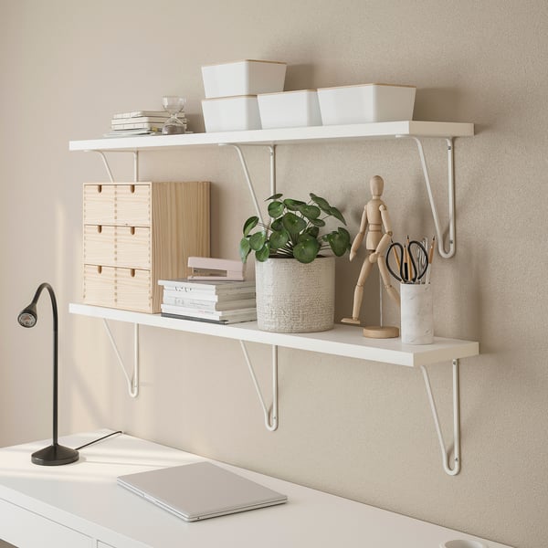 BERGSHULT / FÖRLÄGGARE wall shelf, white/white, 120x20 cm