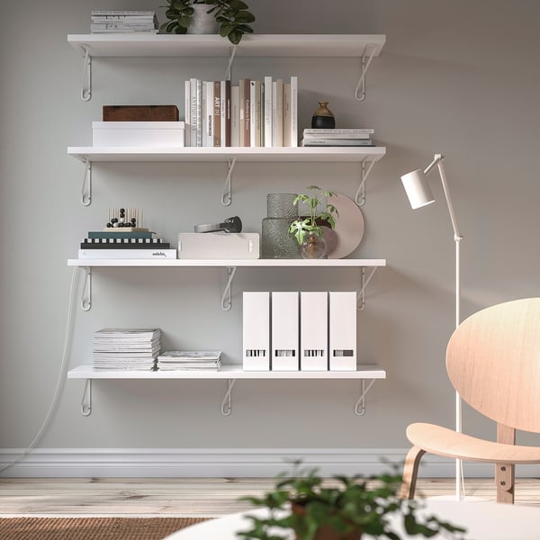 BERGSHULT / FÖRLÄGGARE wall shelf, white/white, 120x30 cm
