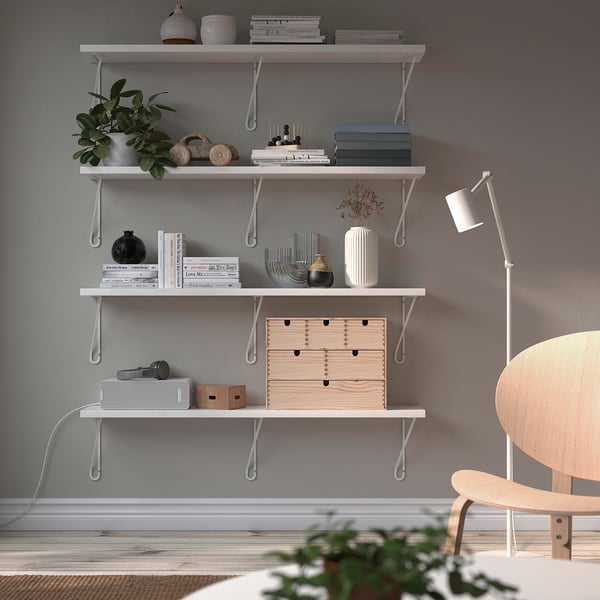 BERGSHULT / FÖRLÄGGARE wall shelf, white/white, 120x20 cm