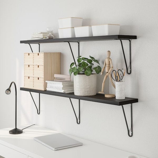 Ikea BERGSHULT / FÖRLÄGGARE - Wall shelf, brown-black/black, 120x20 cm