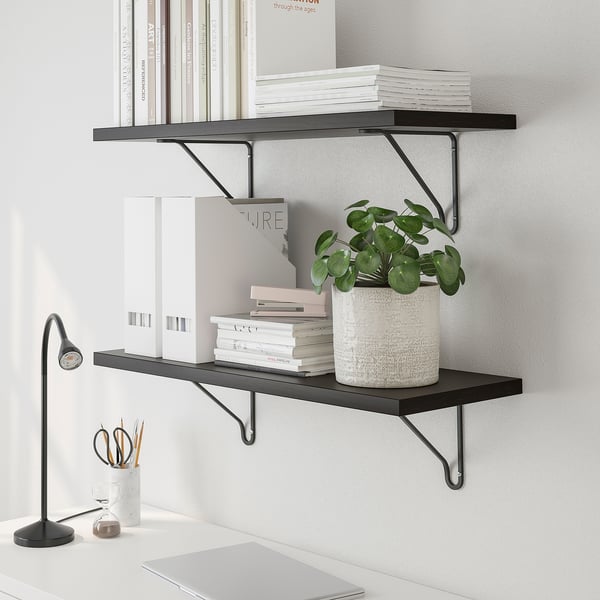 BERGSHULT / FÖRLÄGGARE - BERGSHULT / FÖRLÄGGARE Wall shelf, brown-black/black, 80x30 cm